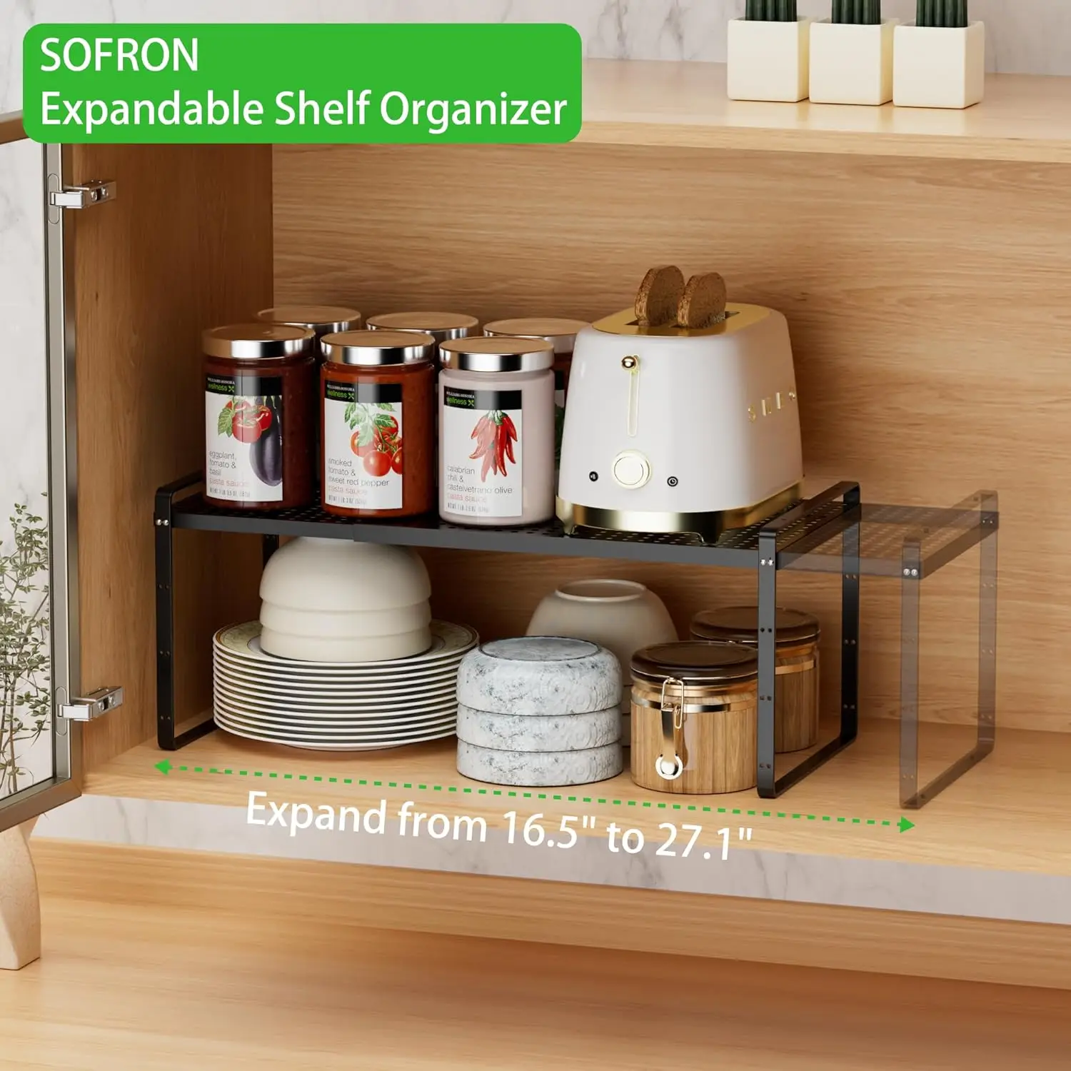 

Expandable Cabinet Storage Shelf Stackable Organizer Rack For Kitchen Bathroom Pantry Spice Cupboard Coffee Countertop Home