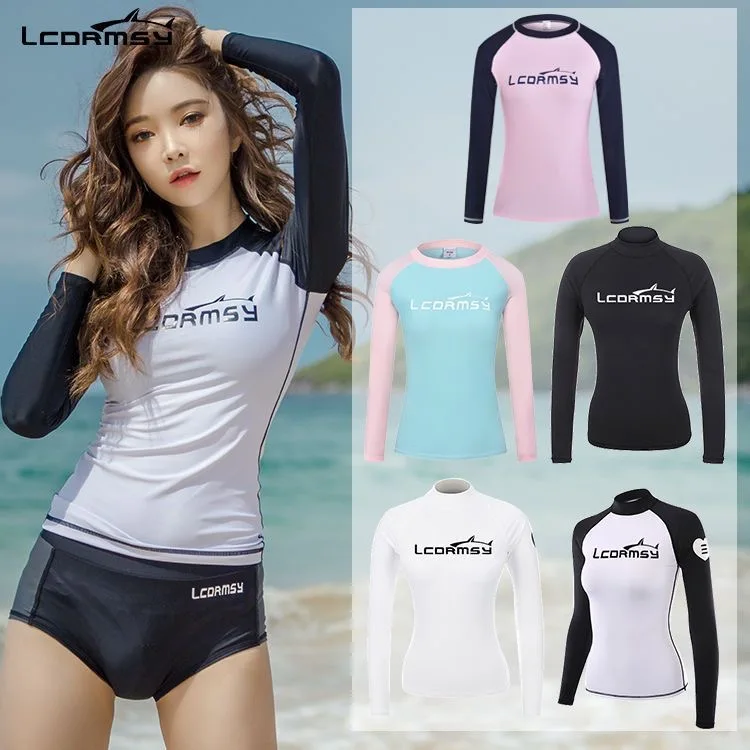 Quick Dry Long-sleeved Surfing Suit Sun-proof Split Snorkeling Wetsuit Rash Guards Beach Swimwear with Shorts