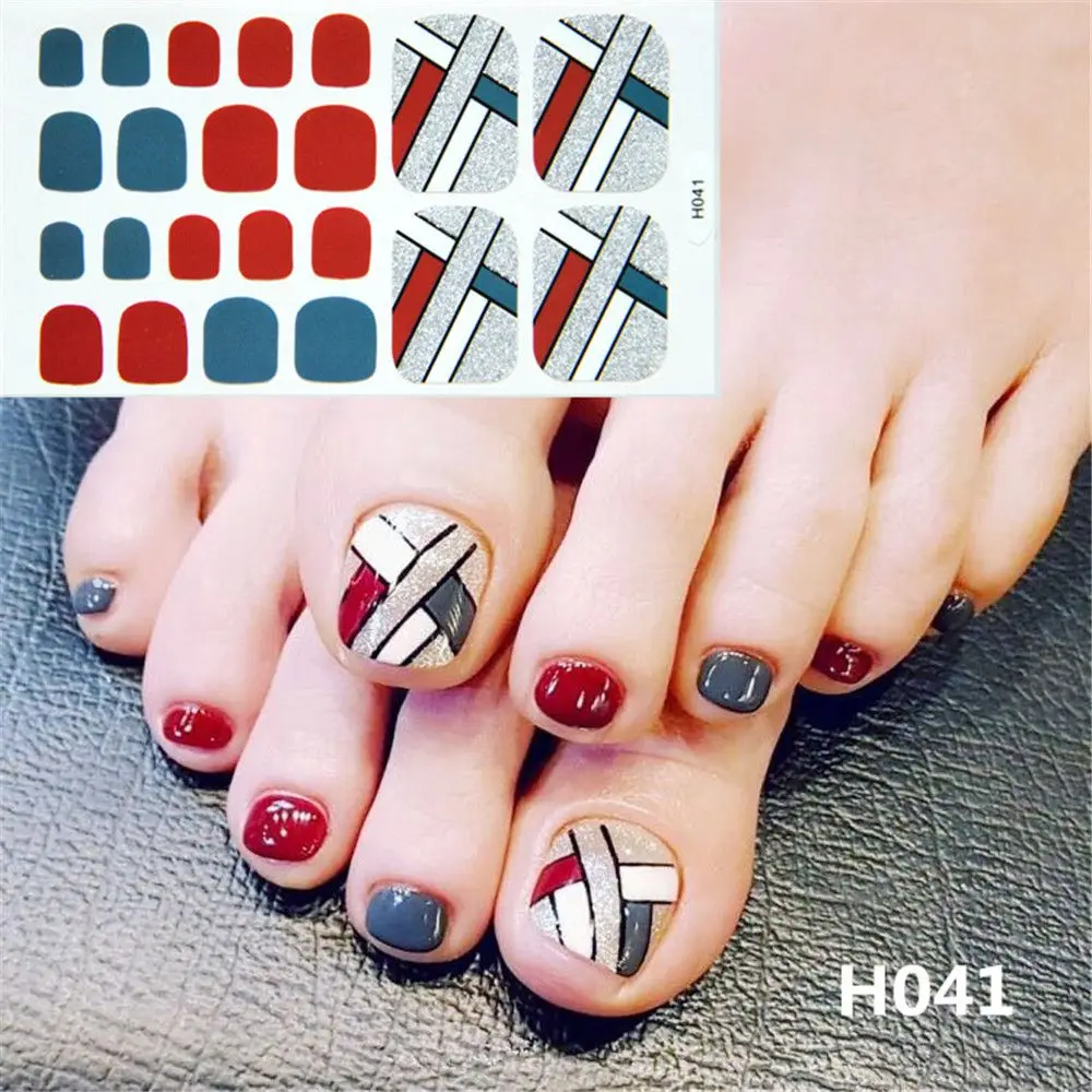 22PCS Toe Nail Sticker Strip Nail Art Fake Nails Sticker for Nail Toe Self-Adhesive Feet Stickers Women Girls Nail Art Accessory