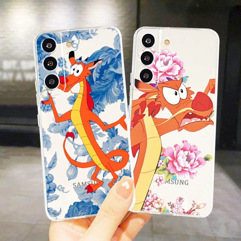 Disney Mulan Mushu dragon Phone Case For Samsung S23 S22 S21 S20 FE Ultra Pro Lite S10 5G S10E M52 Plus Transparent Cover