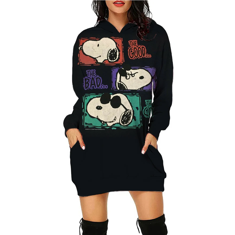 Autumn and winter women\'s hooded dress long sportswear Snoopy new fashion women\'s pullover hooded top casual plus size dress