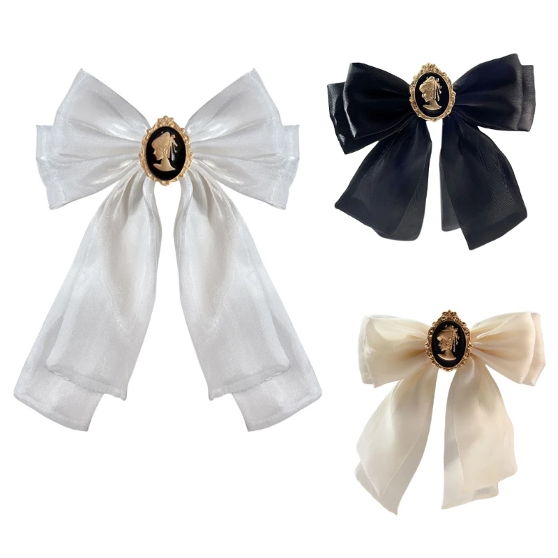 

New Organza Bow Tie Collar Pin Brooch Baroque Brooch Vintage Bowtie Necktie for Student Girl Women Fashion Dress