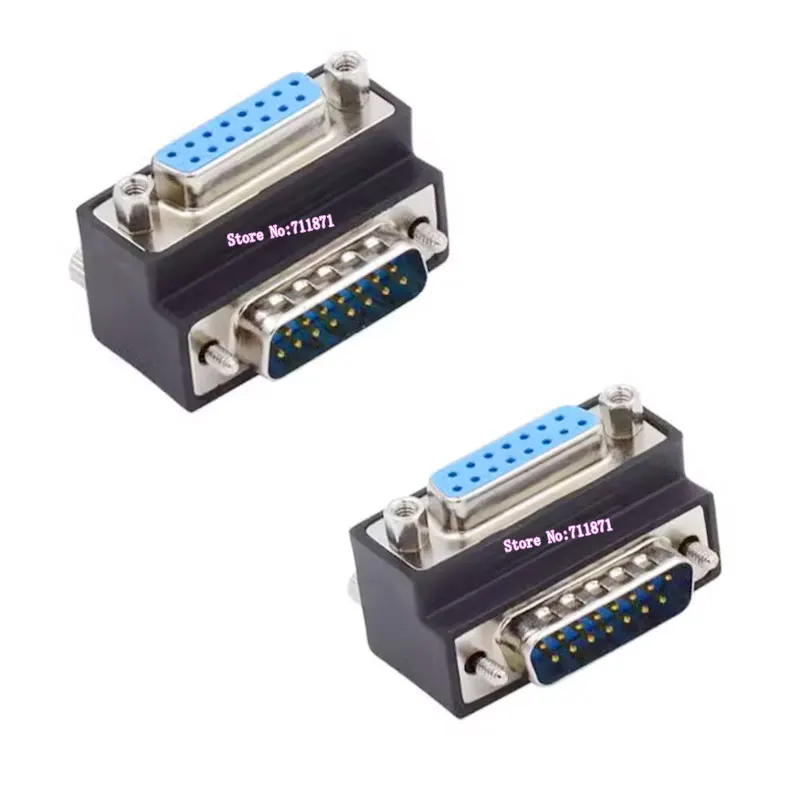 Conector de codo de ángulo recto, adaptador macho a hembra de 90 grados, 7 + 8 pines, 15P, DB15, 15 Pines, M, F