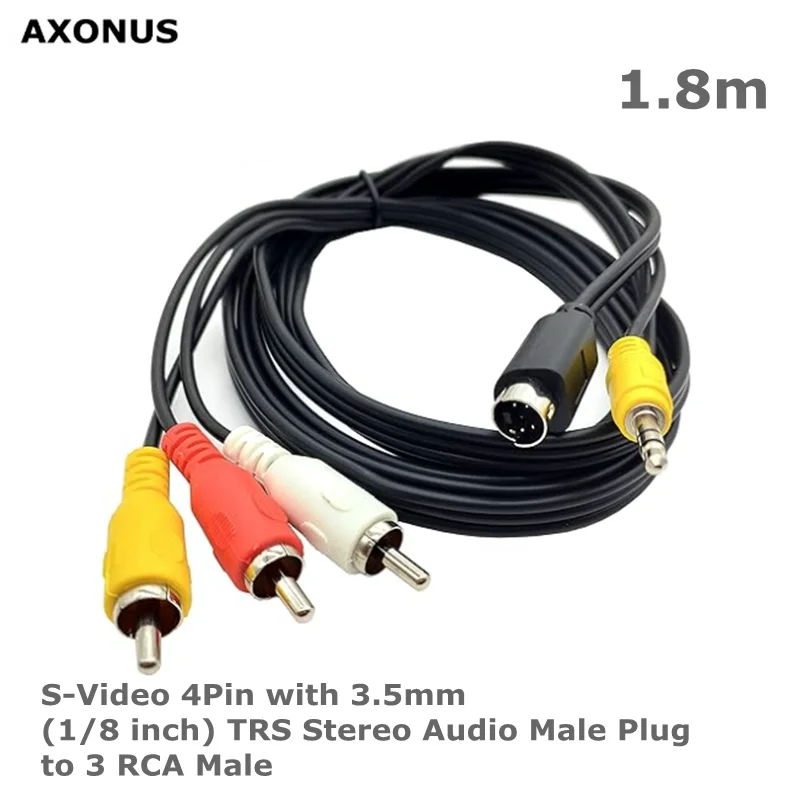 S-Video 4Pin with 3.5mm (1/8 inch) TRS Stereo Audio Male Plug to 3 RCA Male Composite Adapter Converter Video Cable PC to TV -