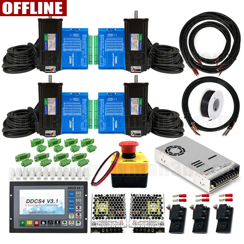 

4-Axis DDCS4 V3.1 Offline CNC Controller Kit with 3N.m Closed Loop Stepper Motors, HBS57 Drives, Mean Well PSU, Limit Switches
