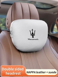 Car Suede Neck Headrest Seat Leather Lumbar Cushion Maserati Ghibli Levante Quattroporte MC20 Grecale Coupe GranTurismo Spyder