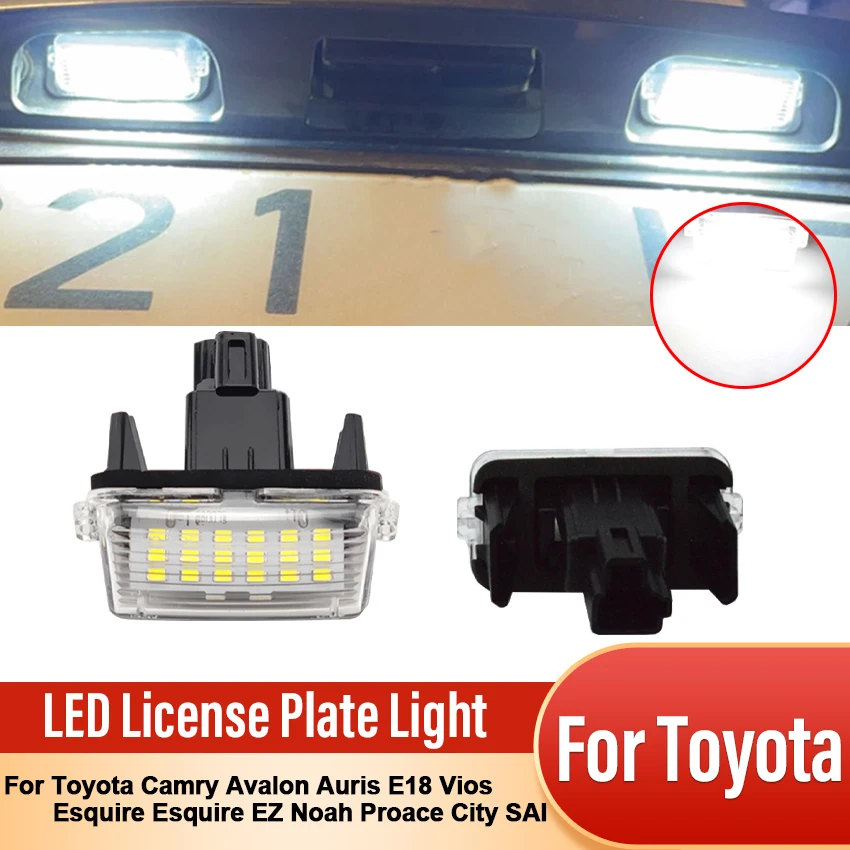 2Pcs LED License Number Plate Light Lamps For Toyota Camry Avalon Auris E18 Vios Esquire Esquire EZ Noah Proace City SAI