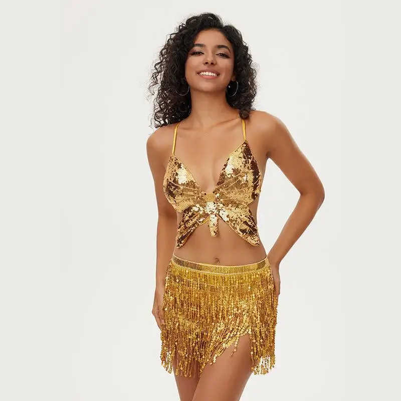 

Performance Suits Belly Dance Skirt Tassel Sequined DS Nightclub Stage Sequined Bra Top