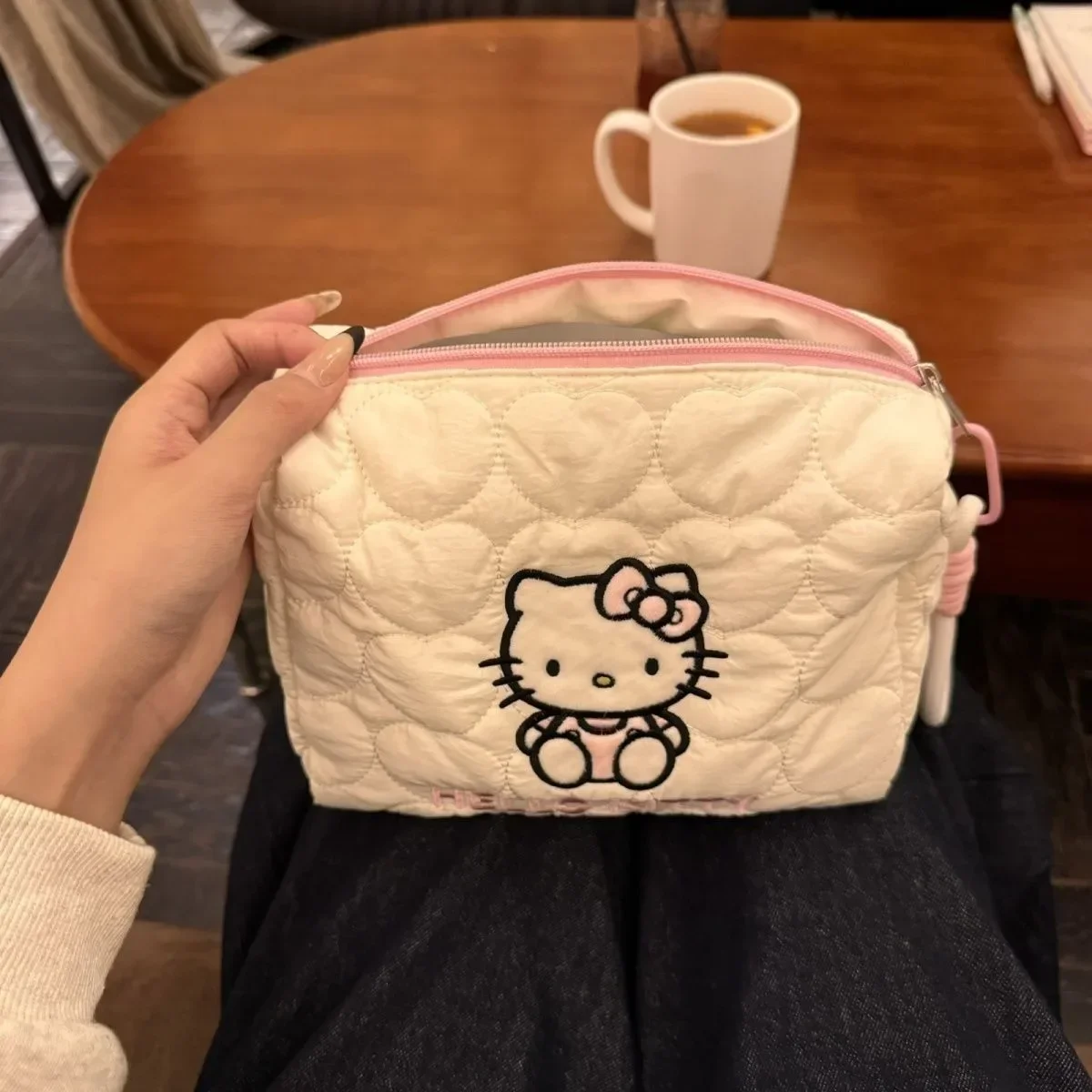 Hello Kitty Cosmetic Bag Miniso Portable Large Capacity Travel Stationery Toiletry Storage Bag