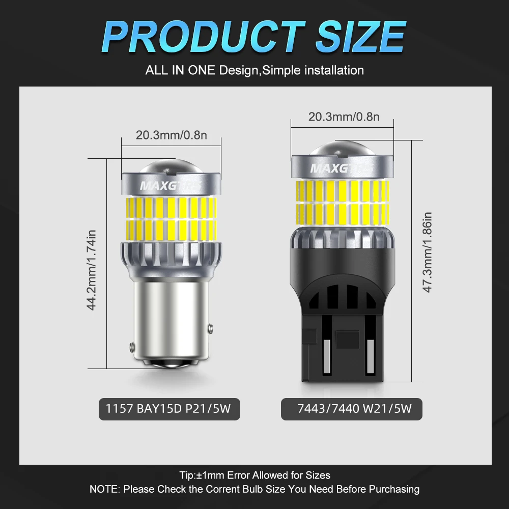 2x T20 LED 7443 W21/5W Led Bulbs BAY15D 7440 W21/5W Brake Parking Lamps 1157 Daytime Running Light Canbus No Error 6500K Red view 3