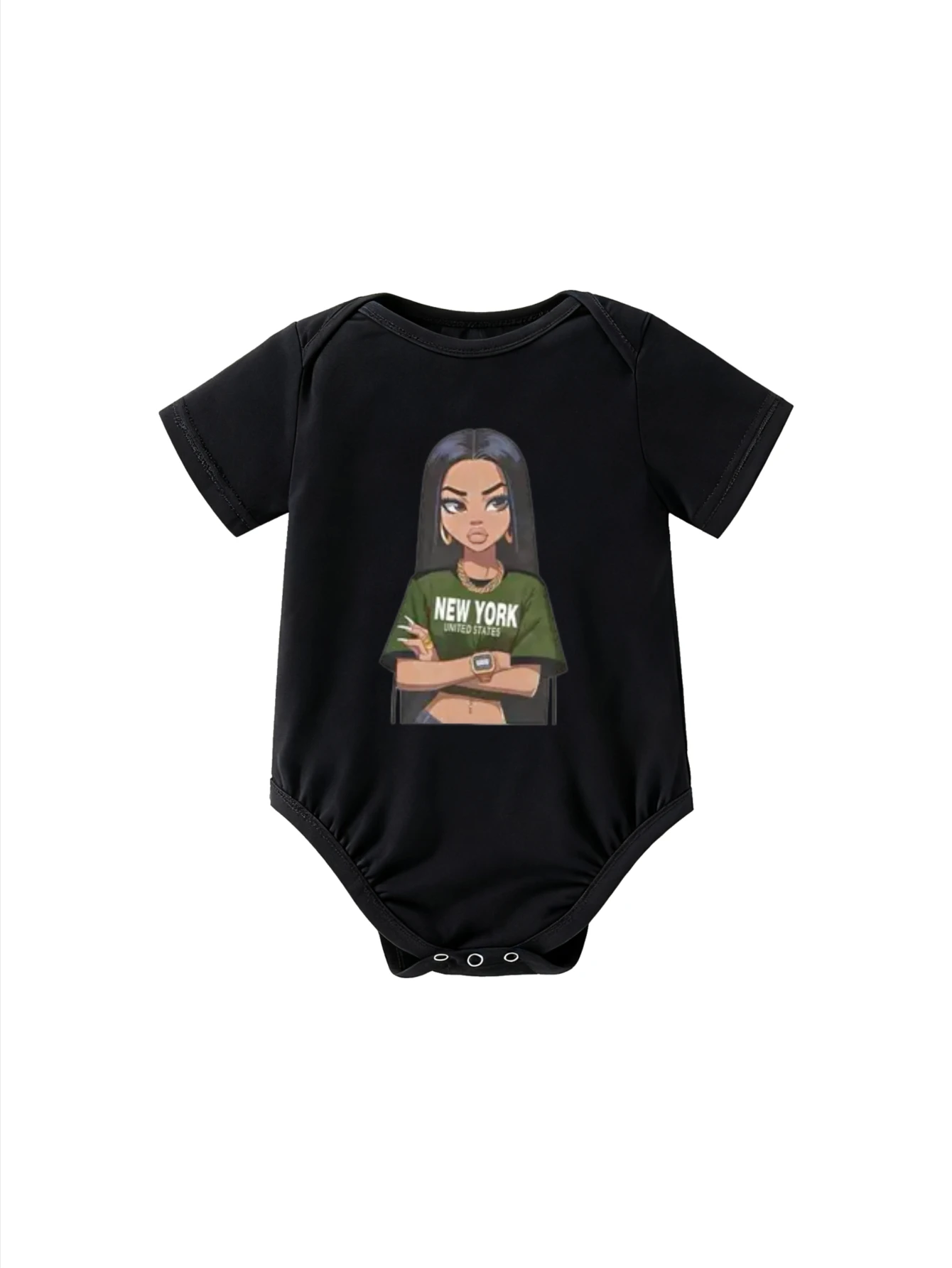 

Infant Bodysuit Black Short Sleeve New York Skyline Girl Graphic for Baby Boys and Girls Urban Style Travel Theme Everyday Wear
