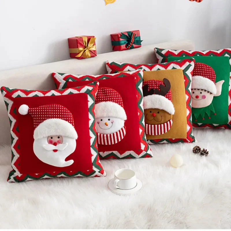 Christmas Cheer Linen Pillow Cover Santa Snowman Cushions Cover For Gifting And Home Decoration 45x45cm