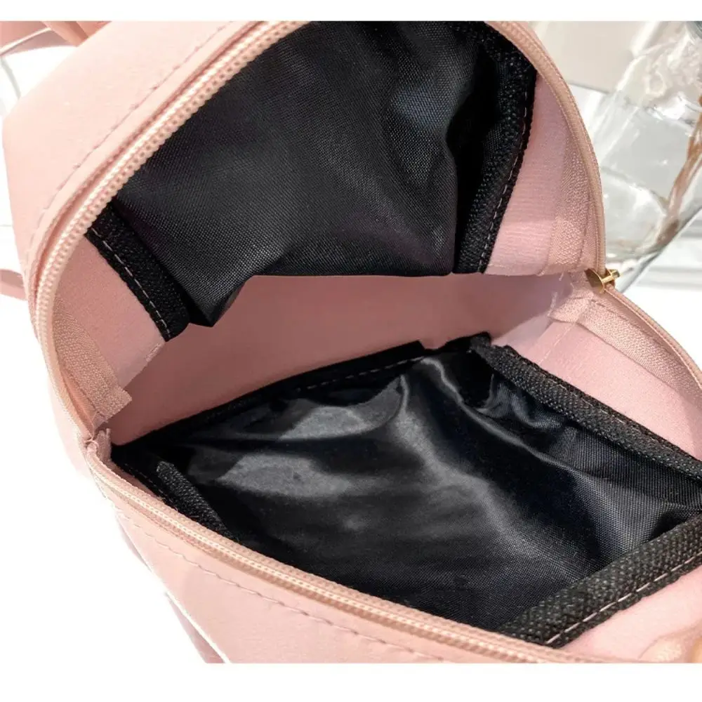 Fashion Lingge Embroidery Mini Small Backpack Solid Color Zipper Women Shoulder Bag Large Capacity PU Leather Travel Rucksack