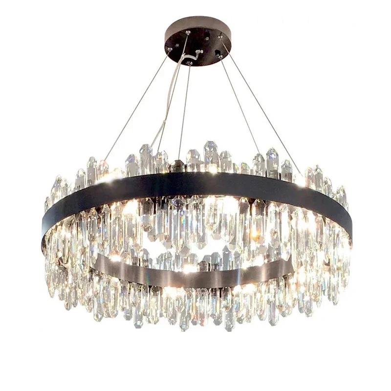 

LED Art Deco Round Oval Black Chrome Gold Crystal Hanging Lamps Chandelier Lighting Lustre Suspension Luminaire Lampen For Foyer