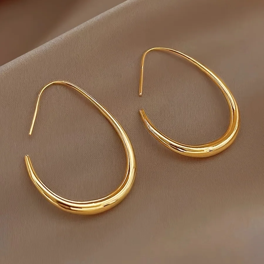 Glossy Minimalist Water Drop Design Hoop Earrings Copper 18K Gold Plated Jewelry Vintage Elegant Style For Women Daily Wear