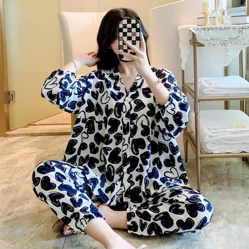 Cute Floral Leopard Cotton Summer Pajama Sets Ensembles 2 Piece Two Piece Pants Lounge Elegant Outfit Lounge Women Pijama