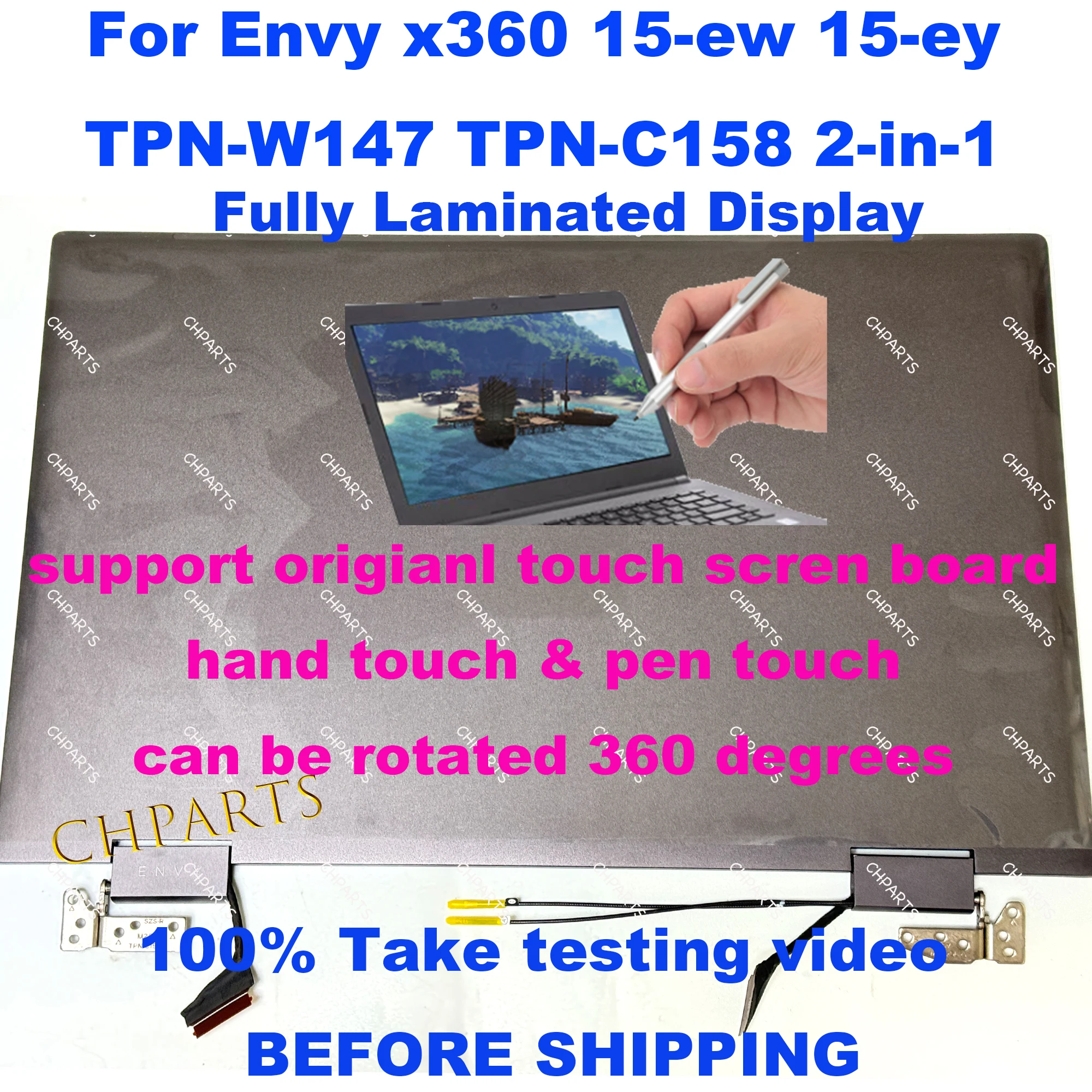 For hp Envy x360 15-ew 15-ey 2-in-1 15 EW EY LCD Touch Screen Laptop Replacement Full Assembly with Hinges 15 EW EY