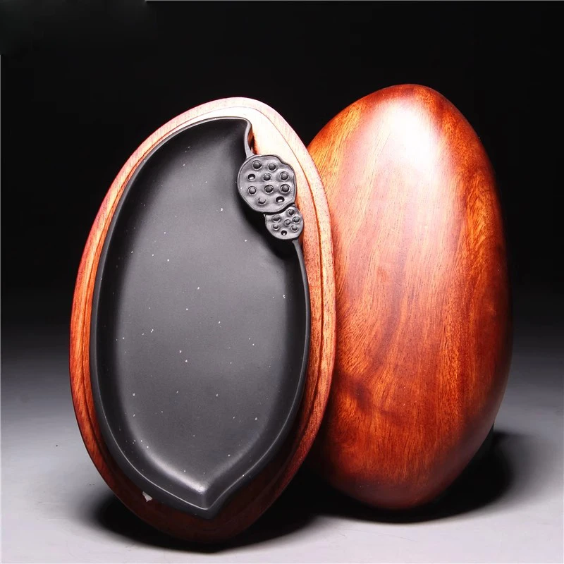 Hand-Carved Lotus She Inkstone with Box – Traditional Chinese Calligraphy Ink Grinding Stone for Writing & Painting view 3
