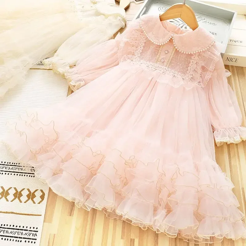 

Girls Dress Autumn Winter 2024 New Plush Ball Gown Casual Fashion All-match Princess Fashion Korean Version Knee-Length