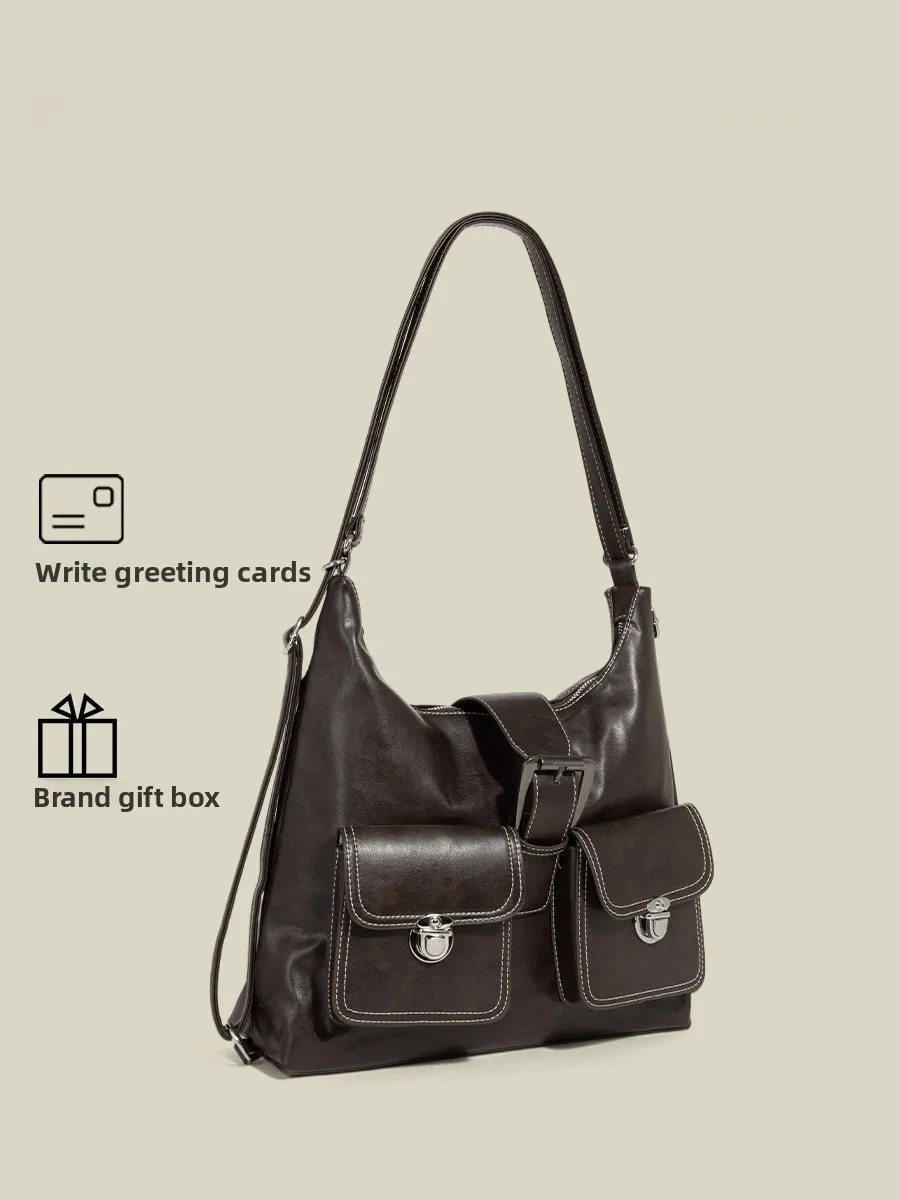 

Синяя большая сумка в стиле ретро с медведем и несколькими кетами, пригородная одинарная двойная сумка на плечо, осенне-зимняя новинка, универсальная искусственная кожа