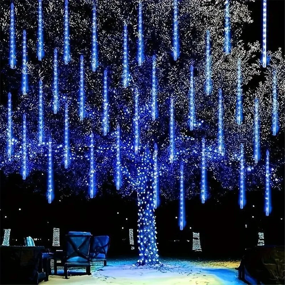 Meteor Shower LED String Light, Iluminação exterior, 8 tubos, EUA, UE Plug, Guirlanda de Natal, Fairy Light, Jardim, Decoração de rua