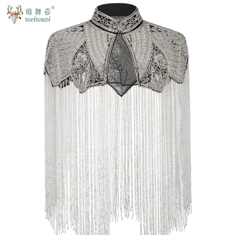 インドの繊細なビーズショール女性ロングタッセルチャイナクラウドショルダー手作りビーズファッションショーガウン古代スタイルショール