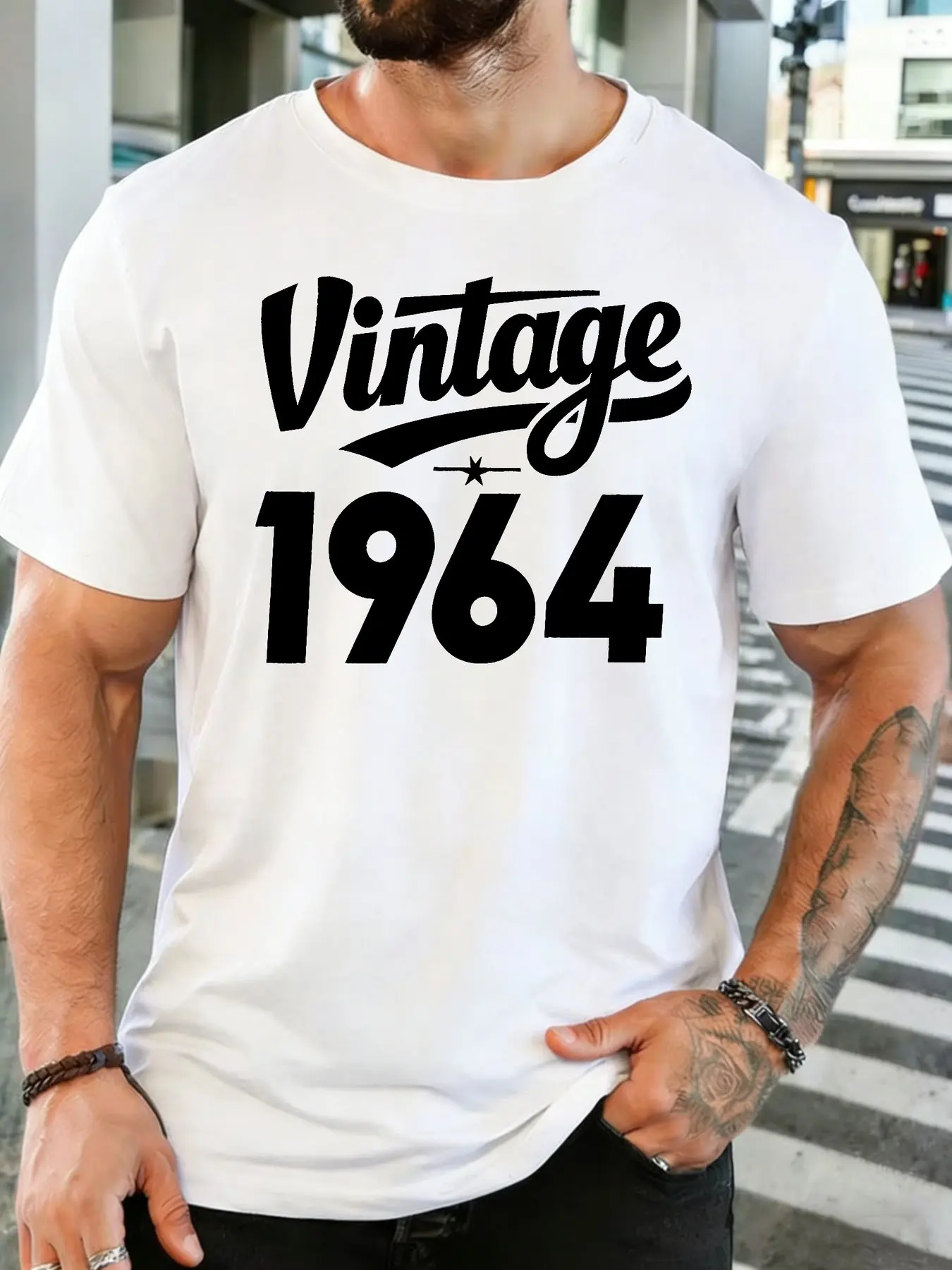 Mens Light Cotton T Shirt Bold Vintage 1964 Typography Star Text O Neck Short Sleeve Loose Daily Casual Gift Top For Senior Guys