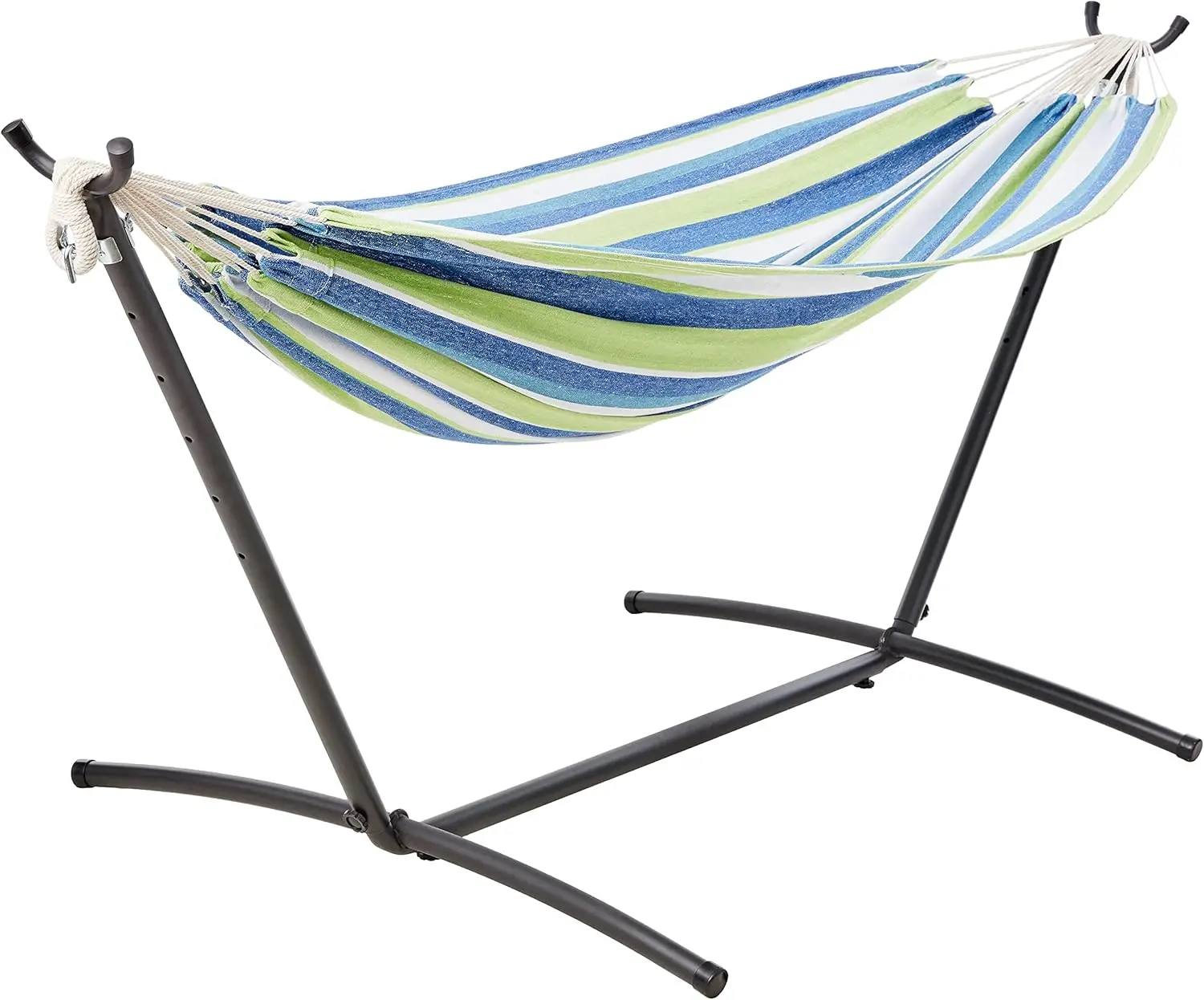 

Double Hammock with 9-Foot Space Saving Steel Stand and Carrying Case, 450 lb Capacity, Oasis Stripe