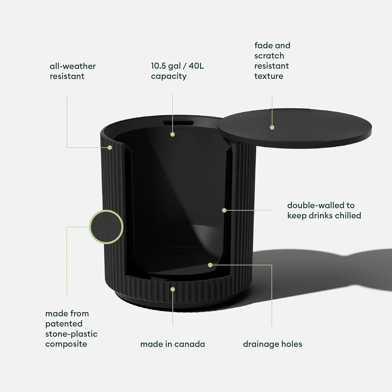 Mesa lateral refrigerador externa - 2 em 1, preta, 21 polegadas