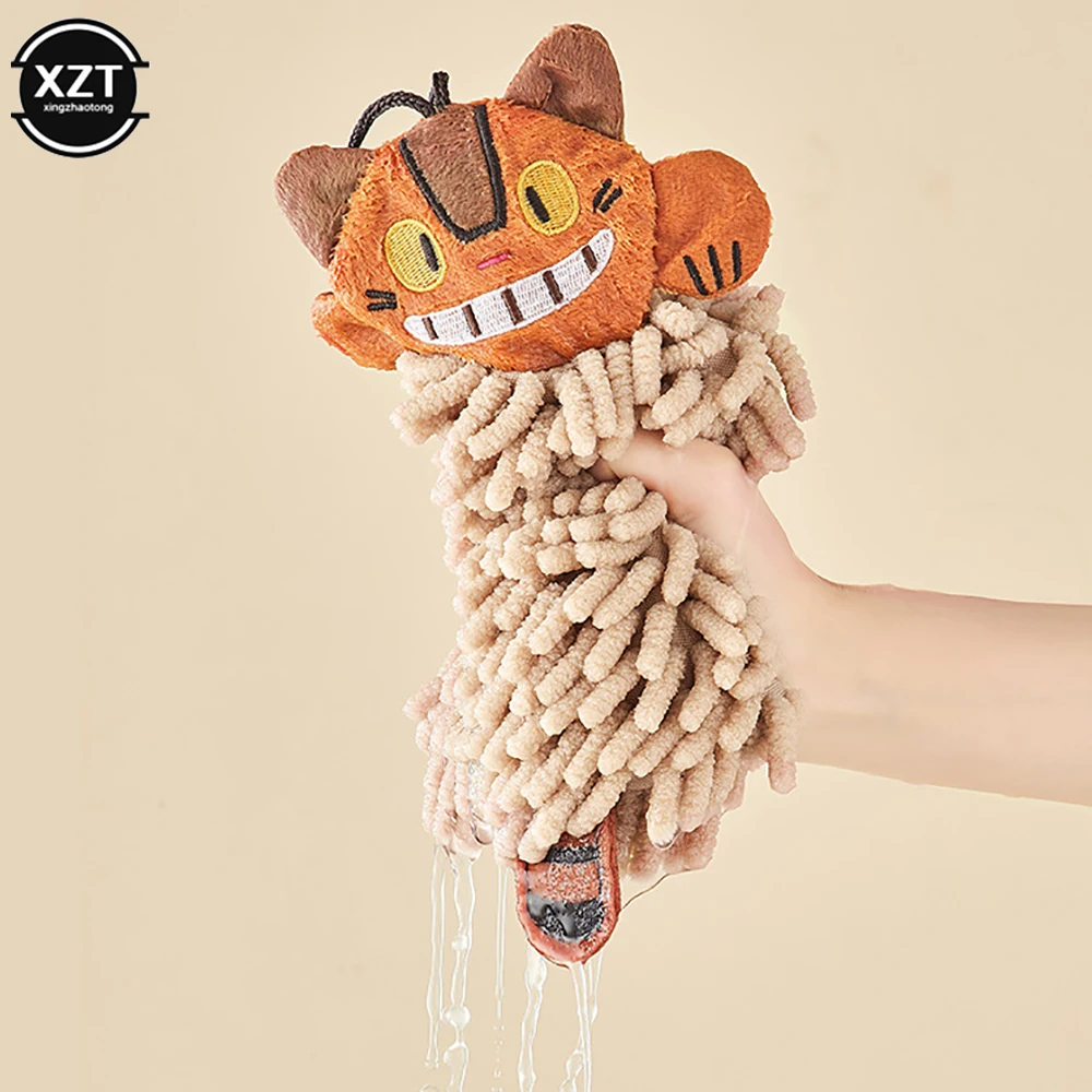 Cartoon Animal Cat Hand Towel for Kitchen Bathroom Chenille Super Soft Absorbent Quick-dry Handkerchief Home Microfiber Towel