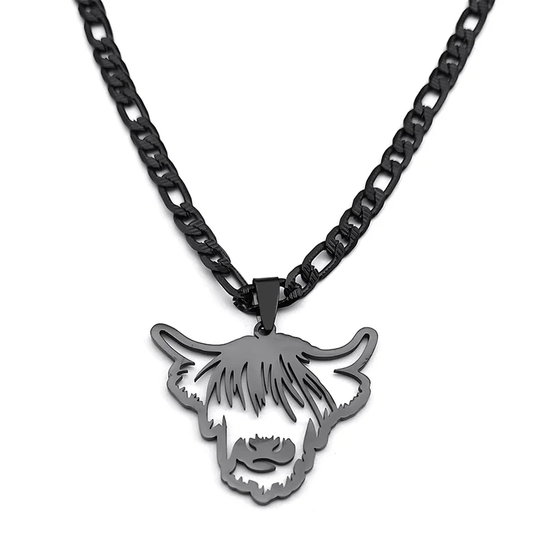 Collana con ciondolo testa di bestiame animale mucca in acciaio inossidabile per uomo donna colore nero toro polpaccio collane a catena regalo di gioielli NZZZ511
