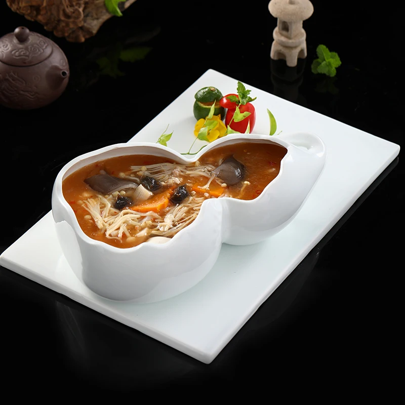 

Hotel Specialty Gourd-shaped Tableware Creative Ceramic Western Plates for Restaurants Household Platter Gourd Soup Bowl Set