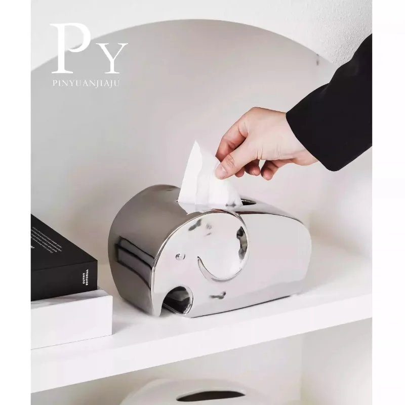 

Simple Ceramic Elephant Tissue Box Storage Ins Style Toilet Paper Box Living Room Light Luxury Decoration for Home Use