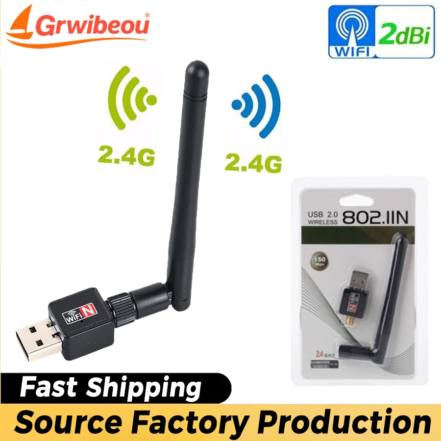 Grwibeou-Adaptador WiFi USB inalámbrico, banda Dual, 150Mbps, tarjeta de red inalámbrica, adaptador de antena, receptor Wifi, transmisor, Dongle WiFi