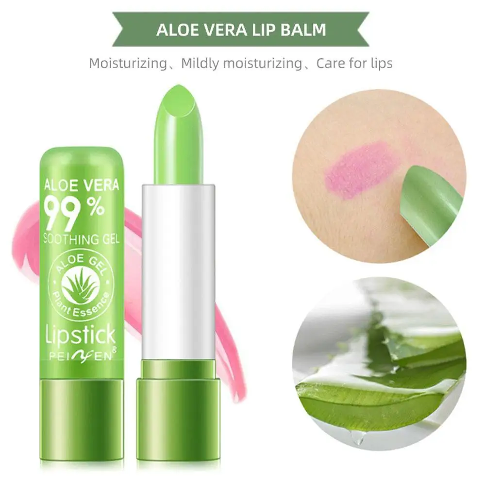 Bálsamo labial hidratante de longa duração, aloe vera natural, batom duradouro de humor, cor em mudança, anti envelhecimento, hidratante, I0K6, 1pc