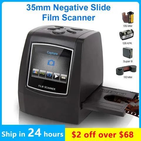 Portable Negative Film Scanner 35mm 135mm Slide Converter 2.4" LCD Screen Photo Digital Image Viewer Built-in Editing Software
