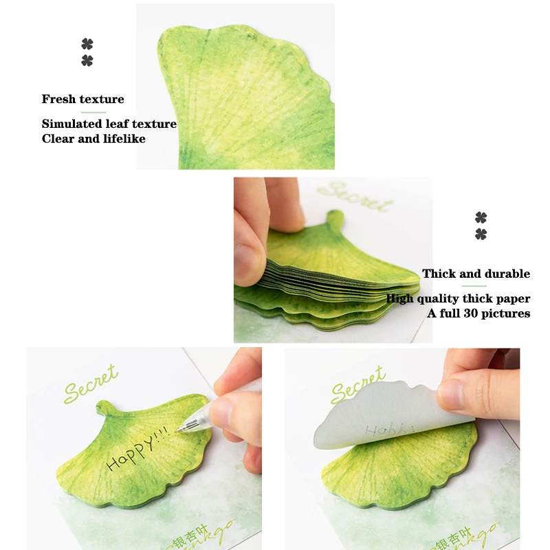 30 Sheet Leaf Sticky Notes Ginkgo Lndus Leaf Memoranda Message Book Label Sticker Bookmarks Tearable Note Pad Stationery Supply