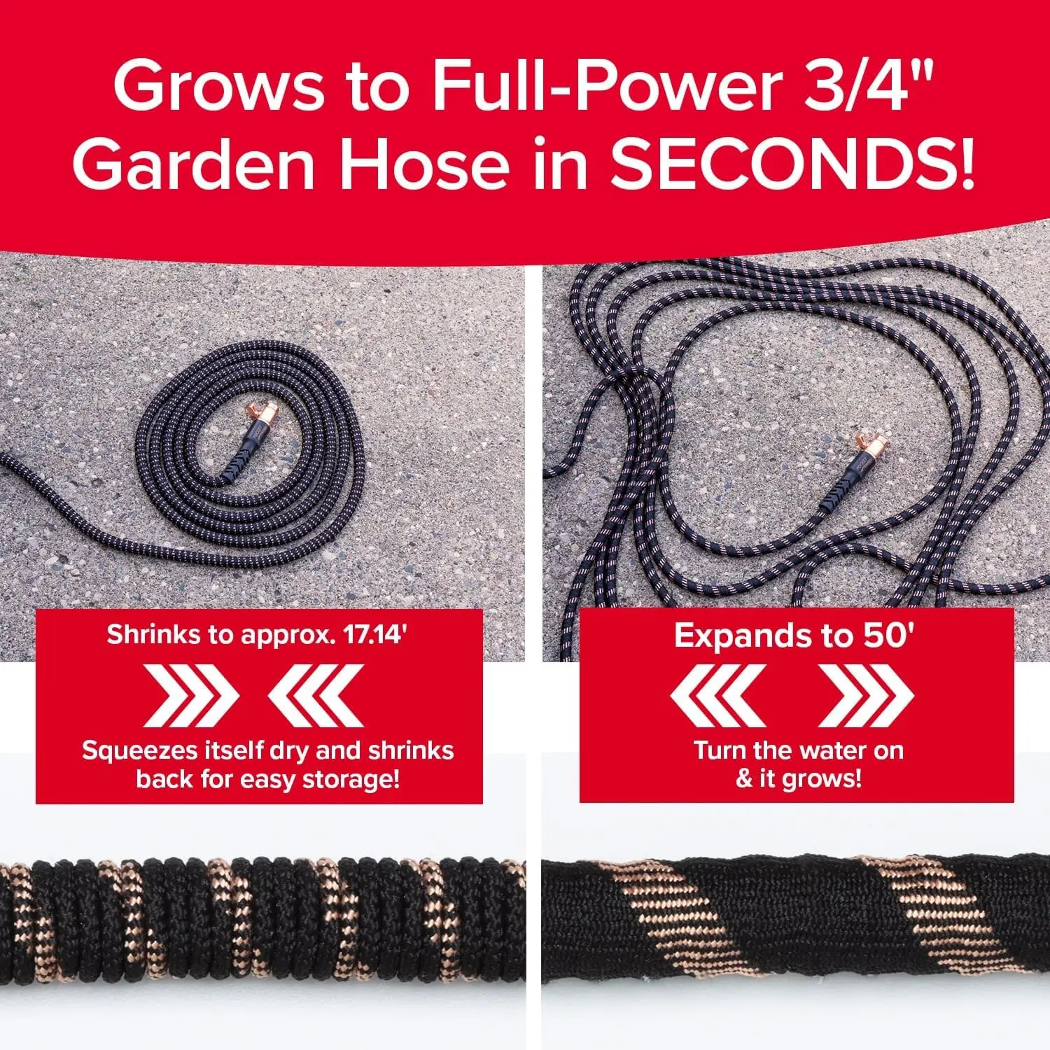 Copper Bullet Expandable Garden Hose 50 FT w/10 Pattern Thumb Spray Nozzle AS-SEEN-ON-TV 650psi 3/4 in Patented Lead