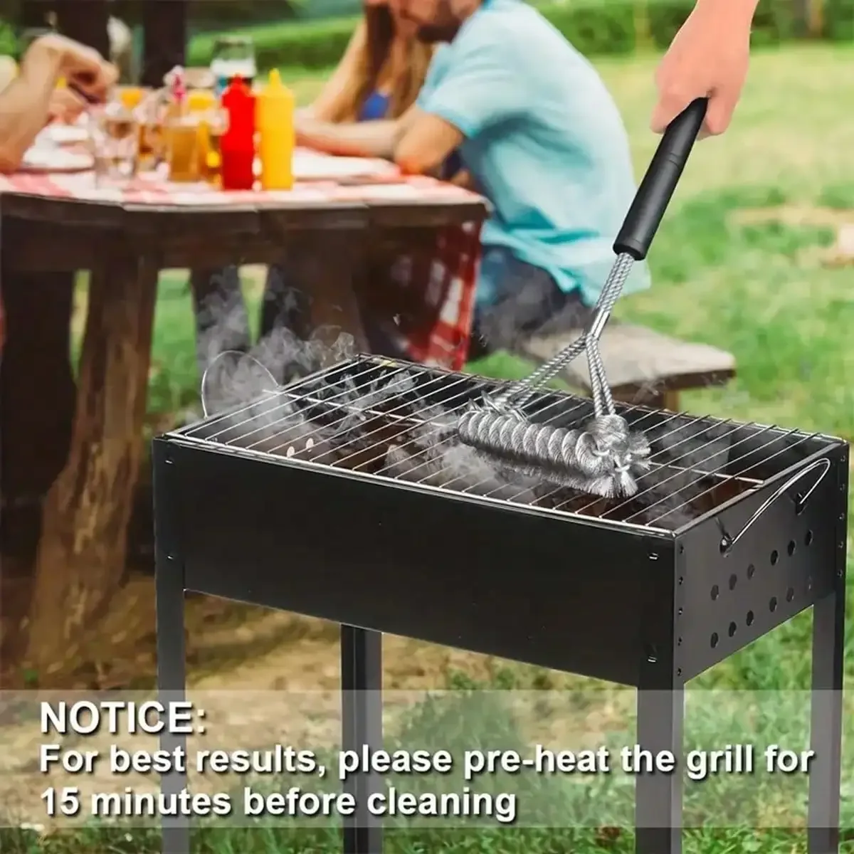 1pc Stainless Steel Grill Brush With Reusable Spring Steel Wire Double End BBQ Grill Cleaning Brush,Grill Clean Accessories