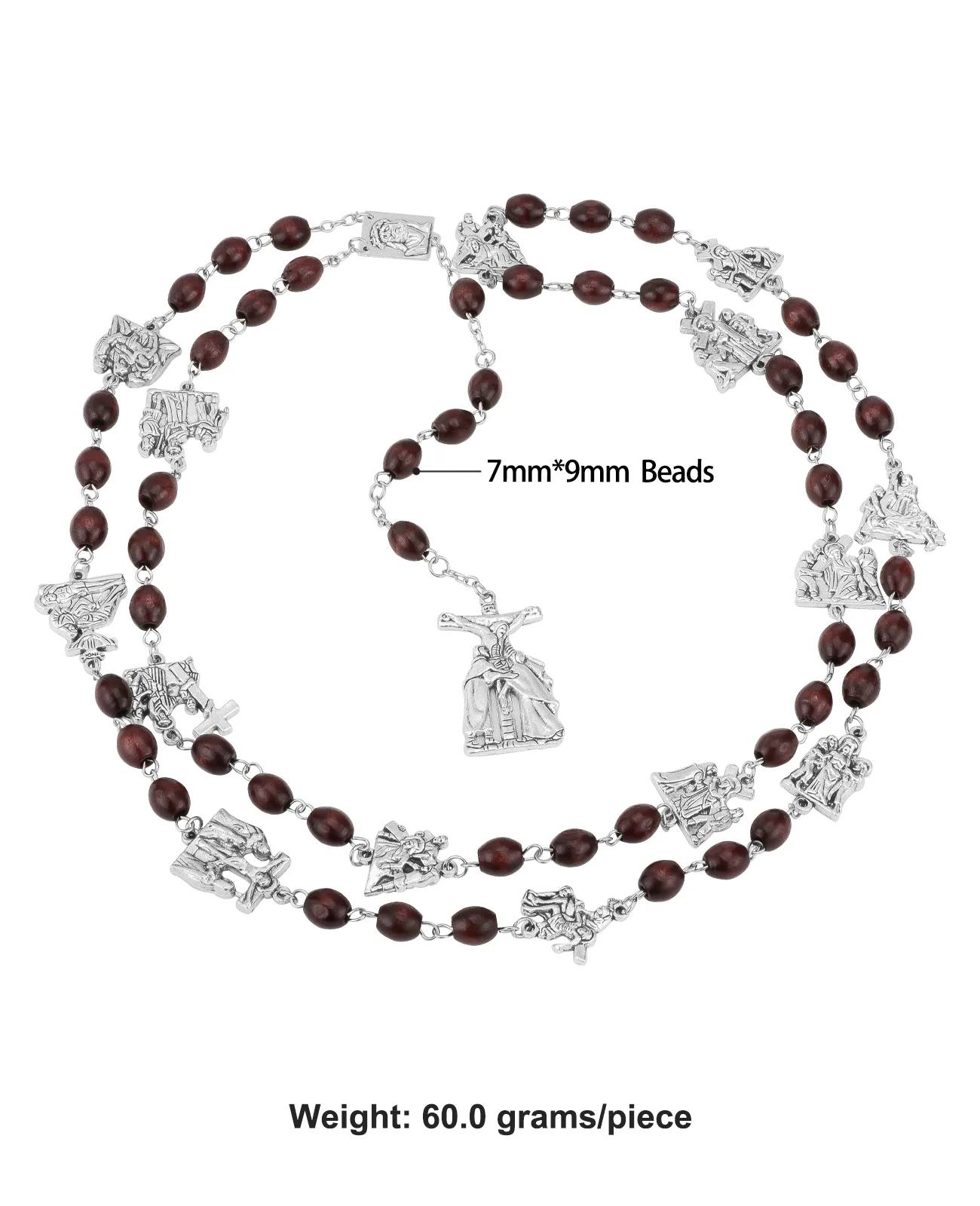 14 محطات من الصليب قلادة كنيسة الوردية قلادة خشبية سبحة صلاة سلسلة الأسرار الدينية الكاثوليكية مجوهرات هدايا #6