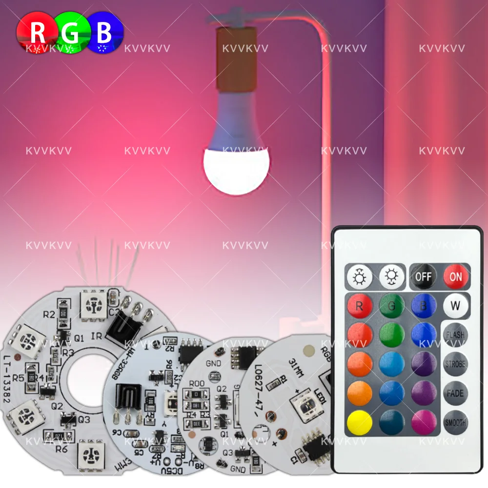 5V USB RGB แหล่งกำเนิดแสงไฟ LED แผงที่มีสีสัน 3W DIY รีโมทคอนโทรล Dual 24 อุณหภูมิสีสวิทช์สีเปลี่ยน