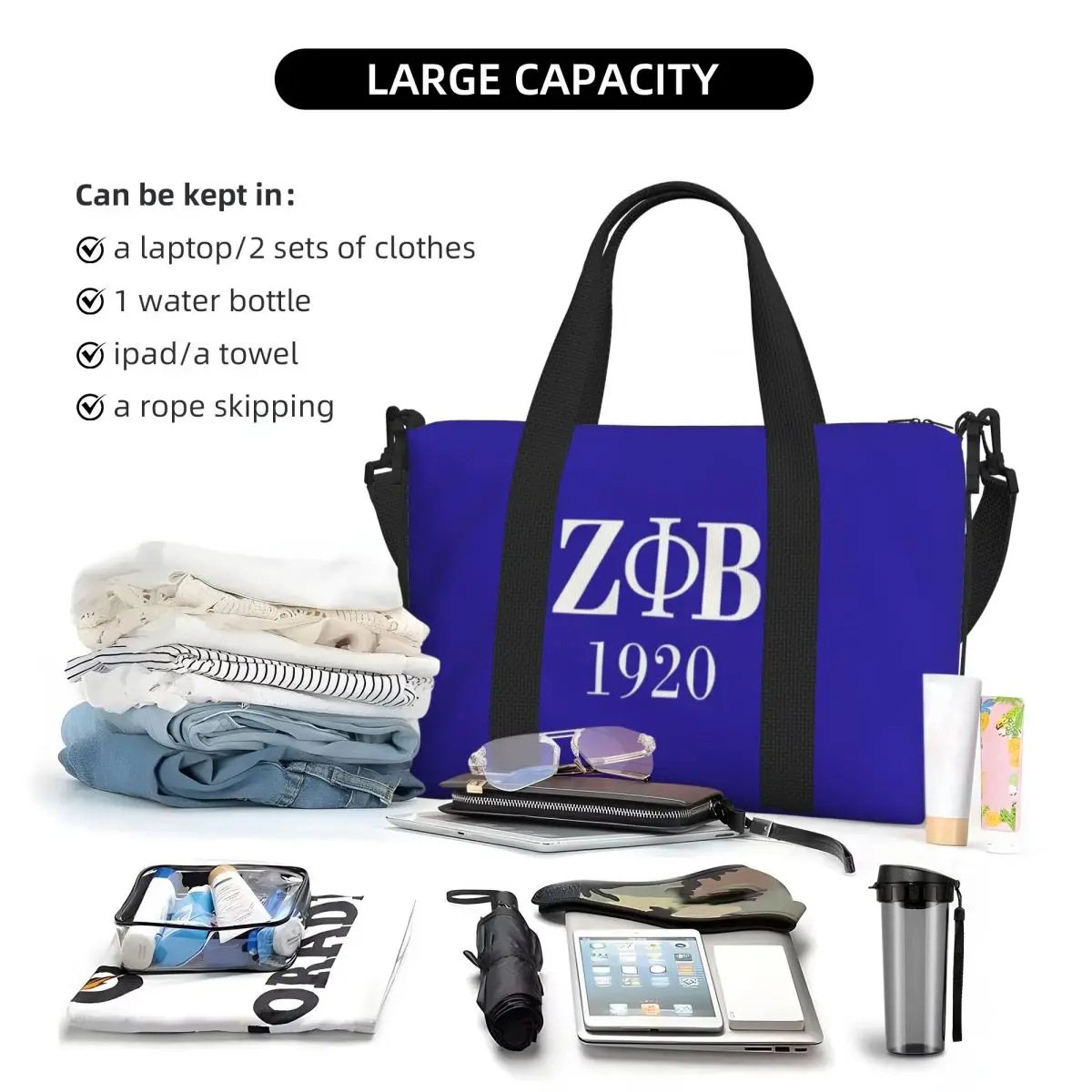 Zeta Phi Beta Sorority Logo Greek Letter 1920 Beach Travel Bag Tote Bags for Gym Sport Women Shopping Duffle Shoulder Bag