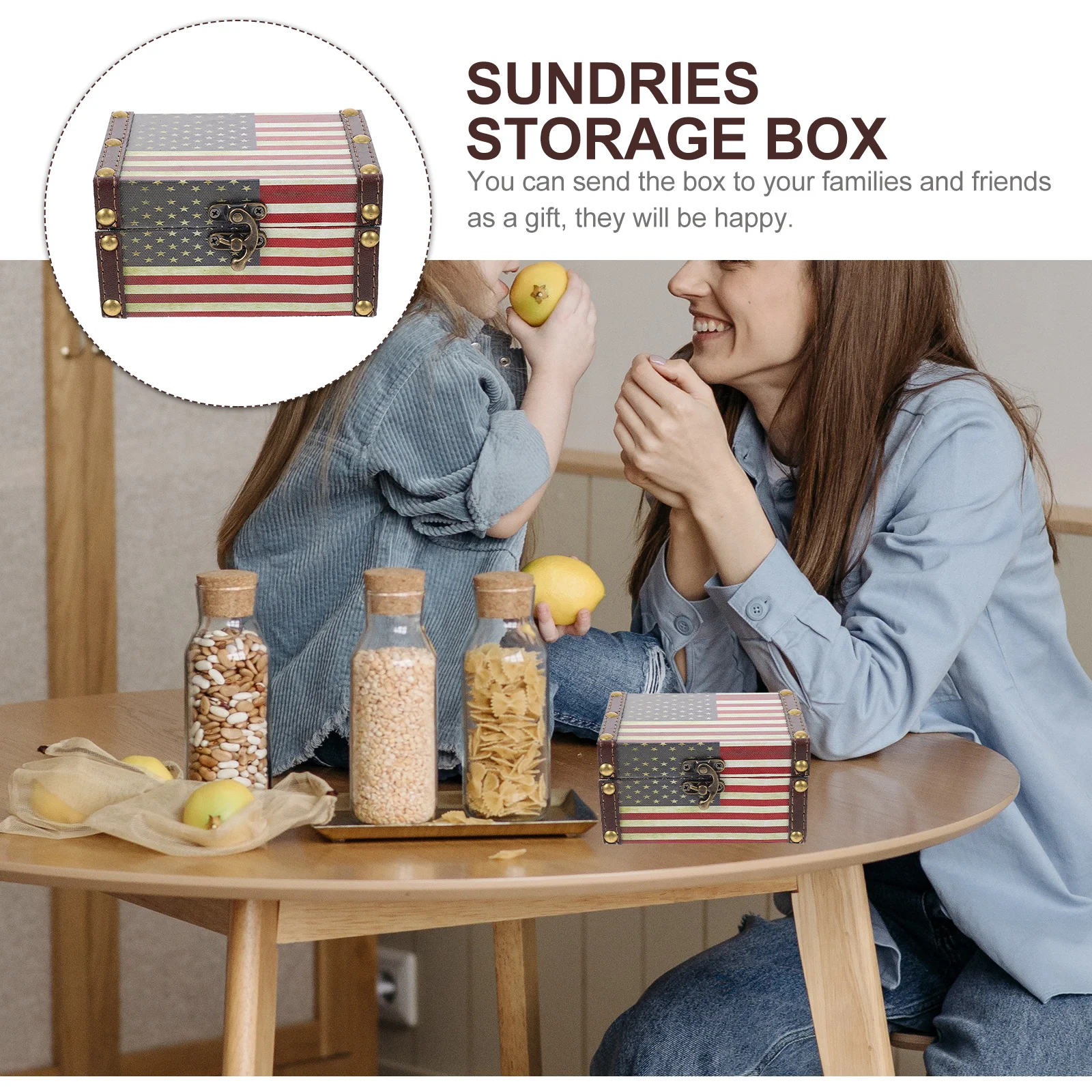 

Decorative Chest American Flag Keepsake Boxes Jewelry Chests Retro Treasure Trunk Storage for