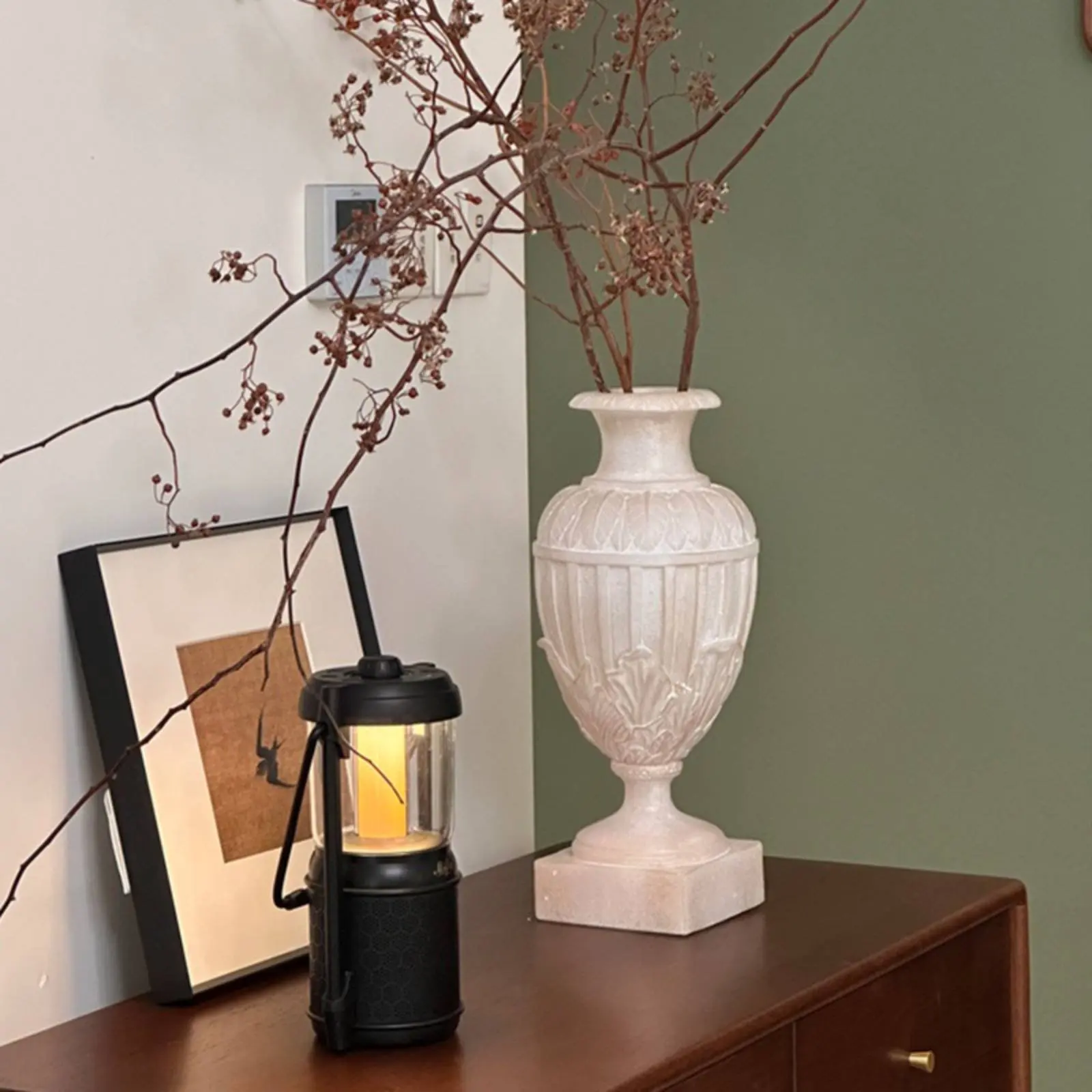 

Wabi Sabi Vase Japanese Aesthetic Faux Jade Vase Home Decor Earthy Tone Textured Surface for Living Room, TV Stand