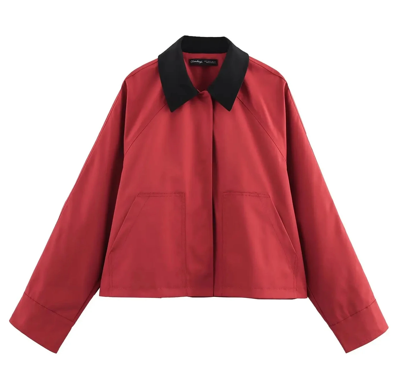 

Chic Red Streetwear Patchwork Woman Jacket Fashion Fall Black Collar Long Sleeve Outwear Casual High Street Jacket