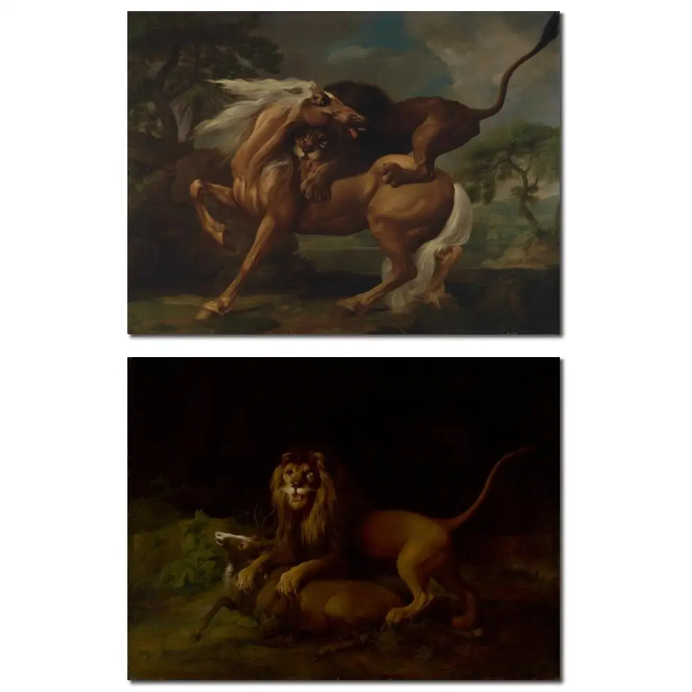 

Маленький размер картина маслом Джордж Stubbs Лев атакующий лошадь ручная роспись холст картина пейзаж для прихожей паб Настенный декор