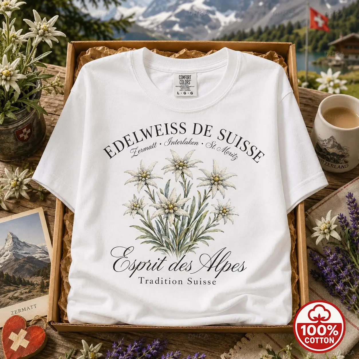 Vintage Alpine Edelweiss Flower T-Shirt Swiss Mountain Botanical Graphic Tee Unisex Cotton Short Sleeve Top