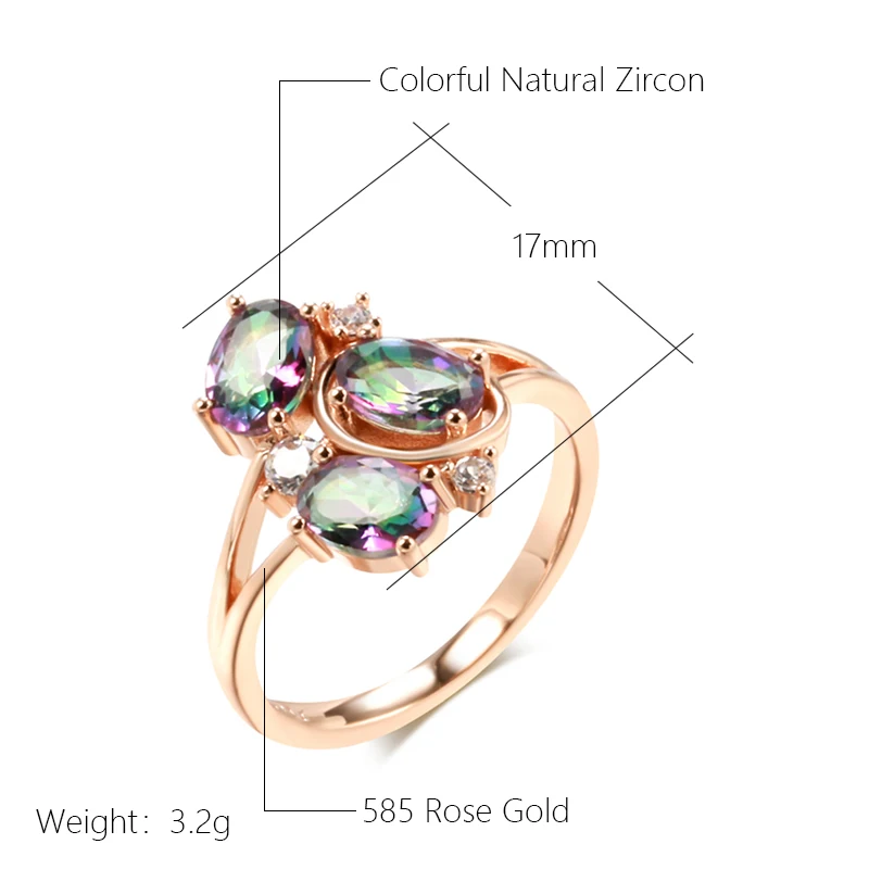 Kinel New 585 Rose Gold Color Women Ring for Women Unusual Colourful Natural Zircon Accessories Fashion Daily Vintage Jewelry