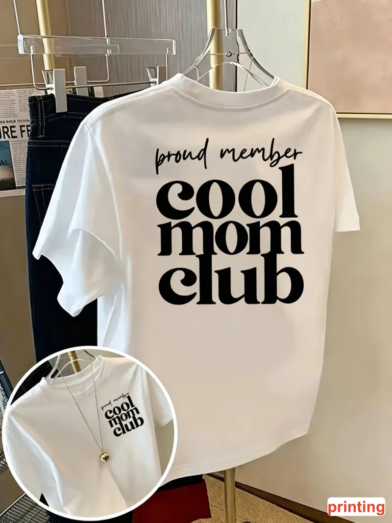 Retro Cool Mom Club T-Shirt mit Buchstaben-Grafik, entspanntes, lässiges T-Shirt für Männer und Frauen, für Reisen, Alltag, Urlaub, stilvolle Street-Looks – Detail 4