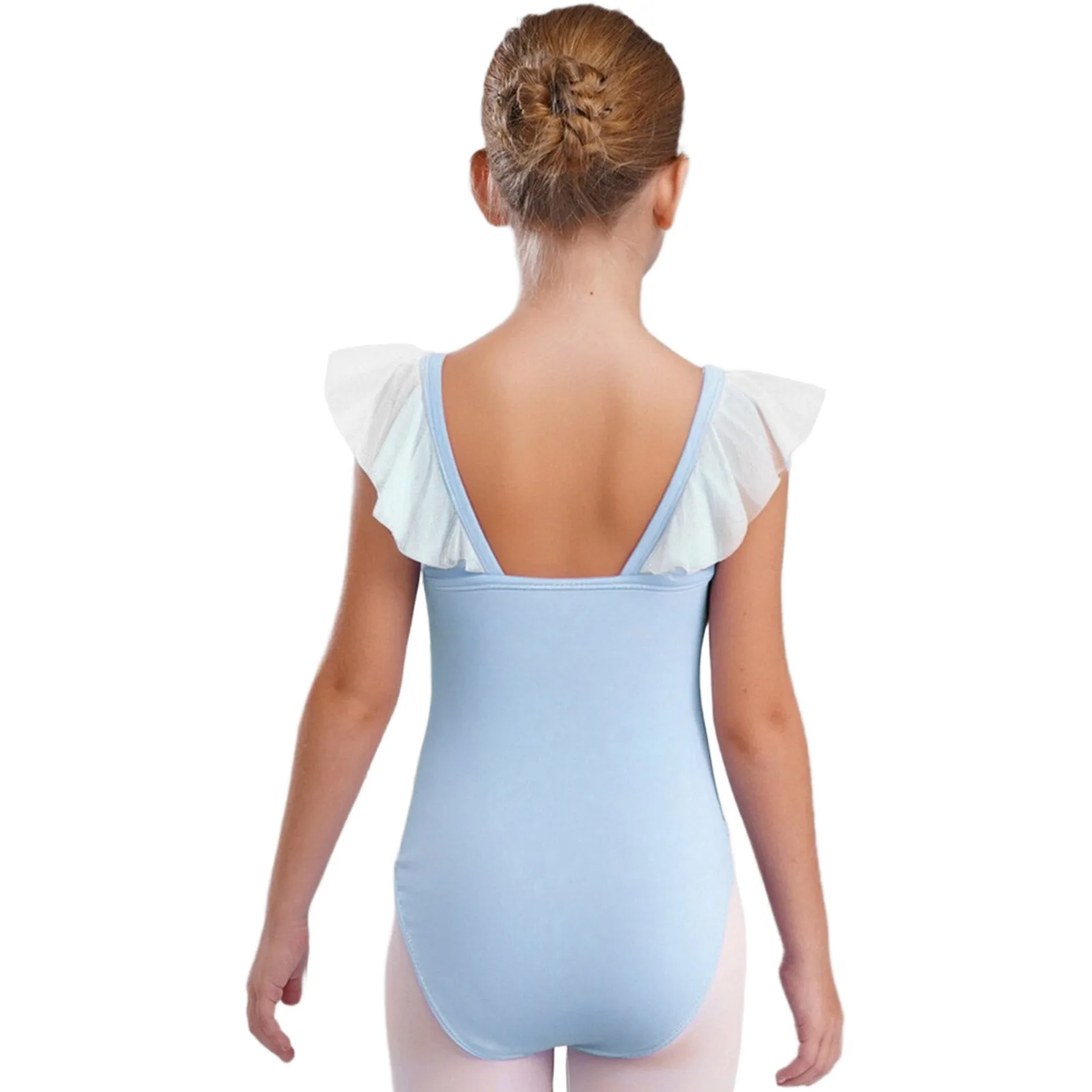 Crianças meninas profissional ballet dança collant renda malha babados sem mangas sem costas bodysuit para ginástica prática desempenho